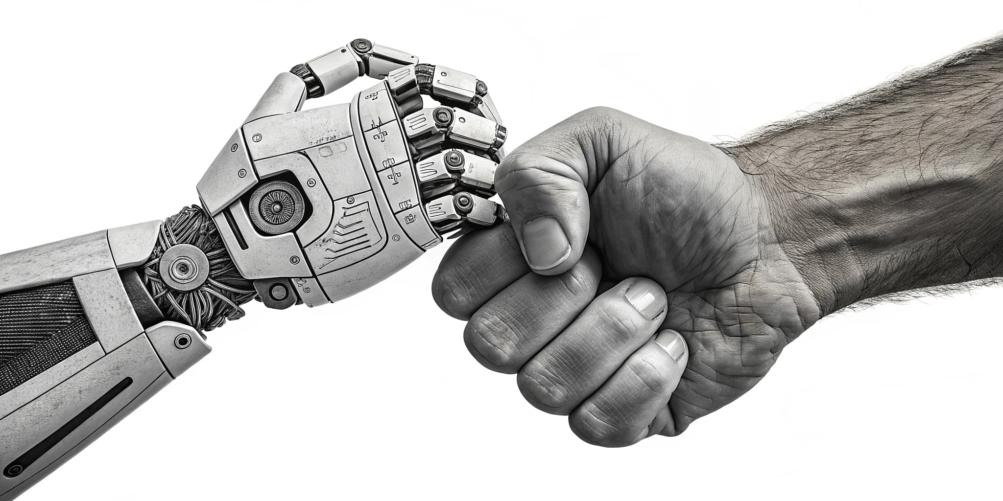 Robot and human handshake representing digital transformation